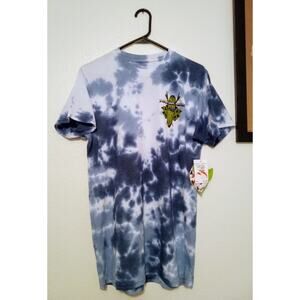 Psycho Tuna Blue White Tie Dye Tee Surfboards Hibiscus Flowers NWT SZ S